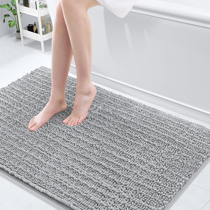 Ivory Chenille Bath Rug – 24"x16" Plush Non-Slip