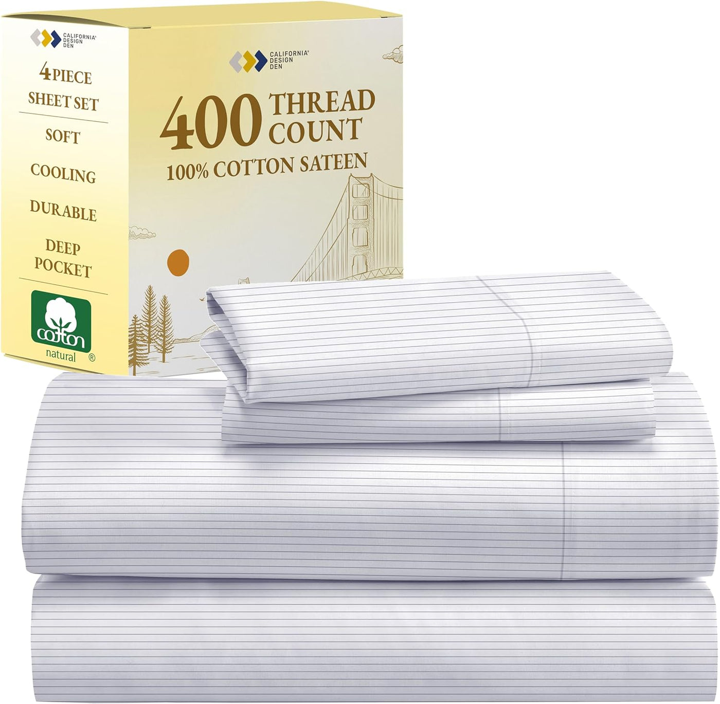 Full Size White Bed Sheets – 400 TC Cotton Set