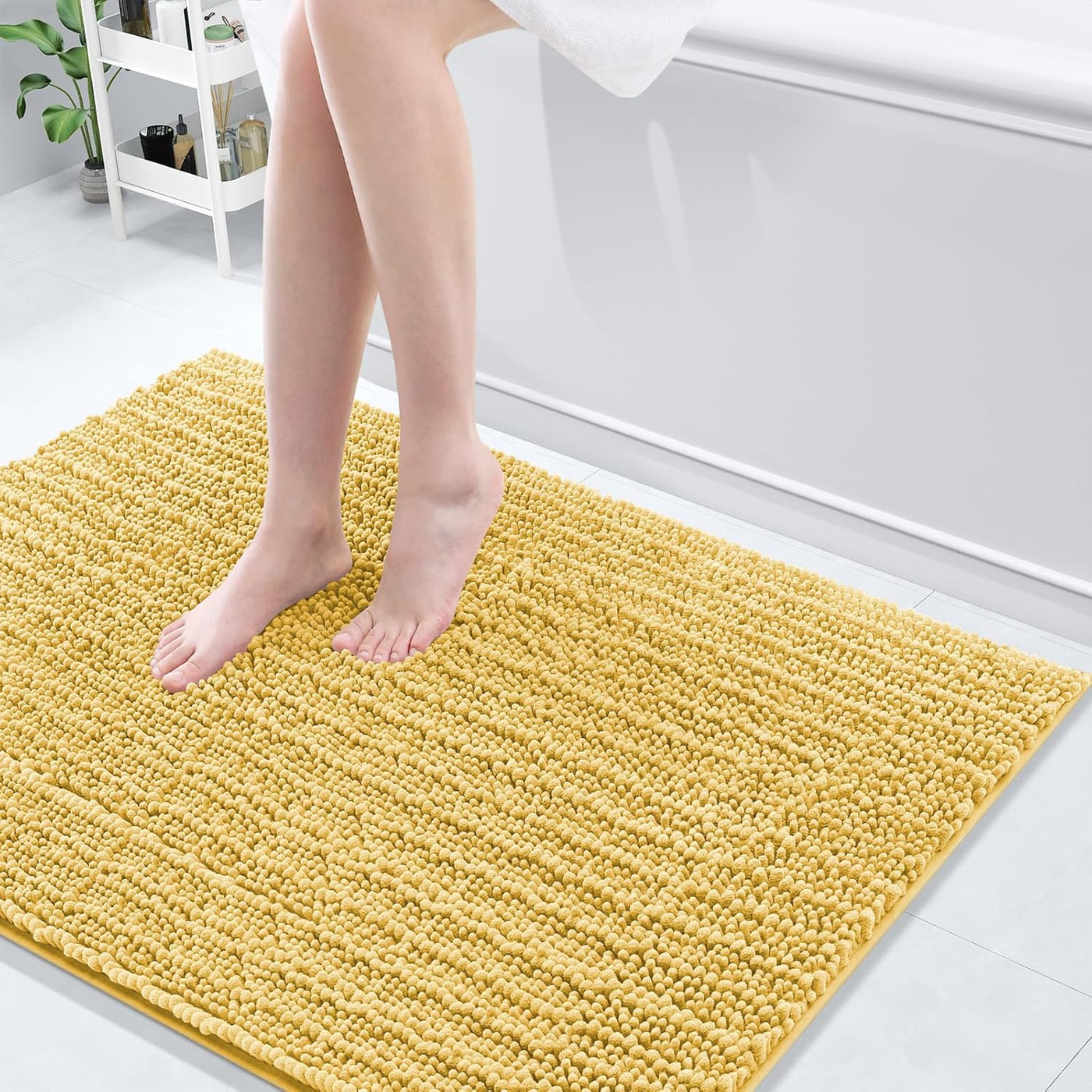 Ivory Chenille Bath Rug – 24"x16" Plush Non-Slip