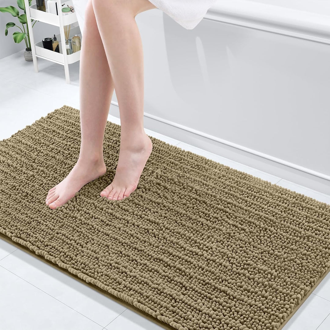 Ivory Chenille Bath Rug – 24"x16" Plush Non-Slip