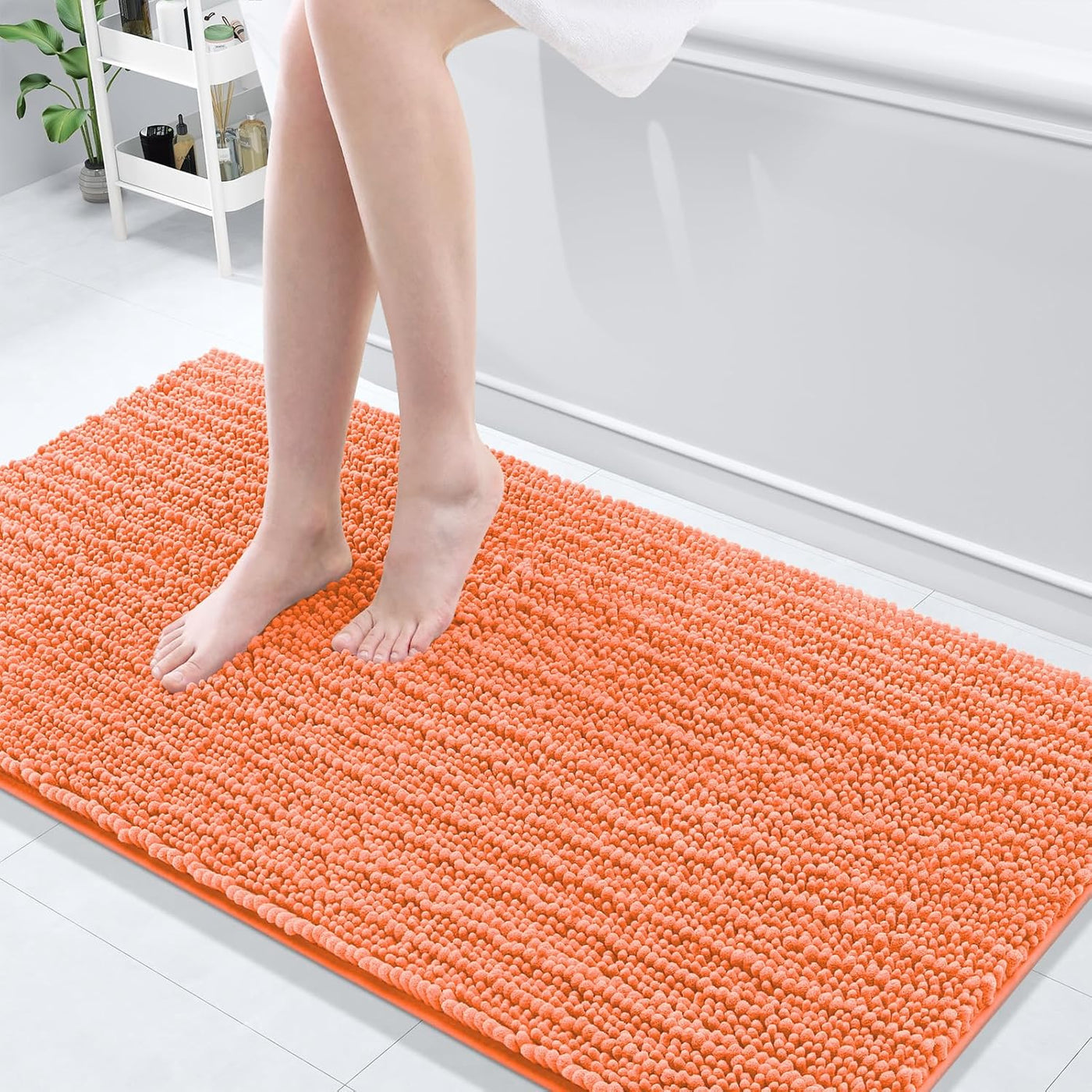 Ivory Chenille Bath Rug – 24"x16" Plush Non-Slip