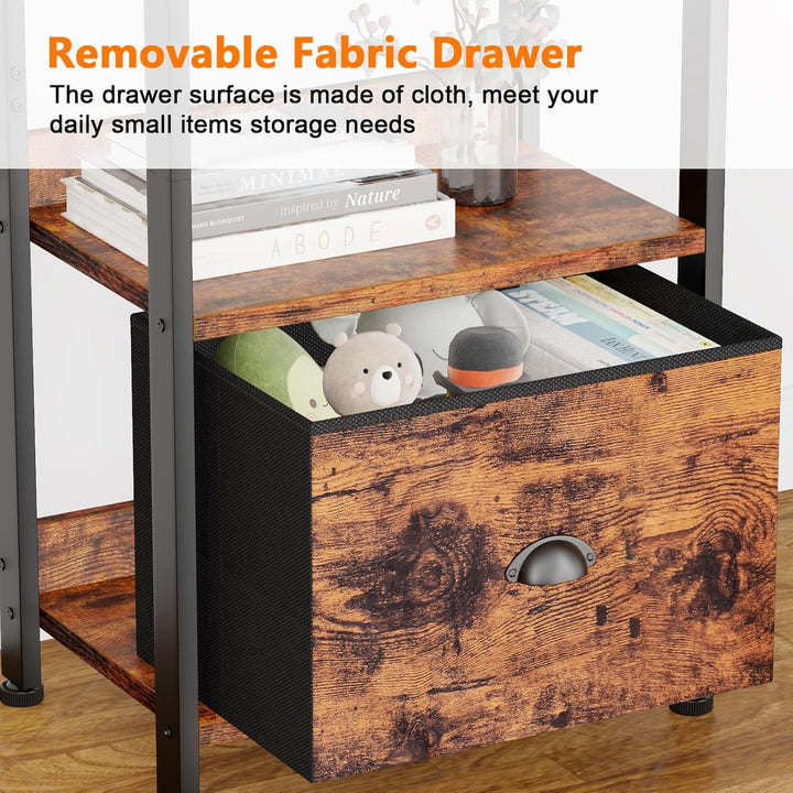 5-Tier Rustic Brown Bookshelf w/ Drawer