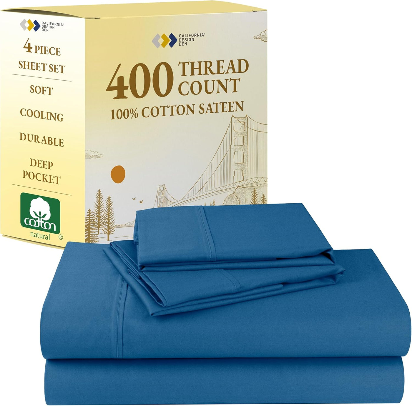 Full Size White Bed Sheets – 400 TC Cotton Set