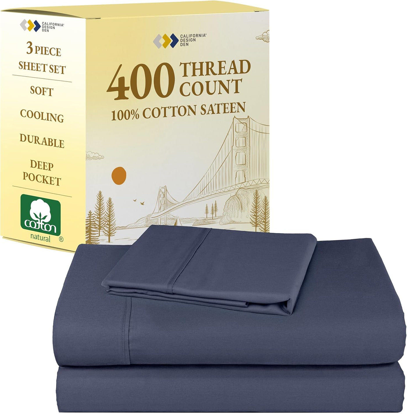 Full Size White Bed Sheets – 400 TC Cotton Set