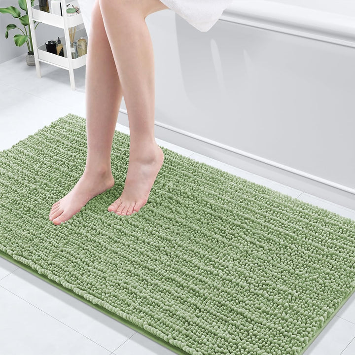 Ivory Chenille Bath Rug – 24"x16" Plush Non-Slip
