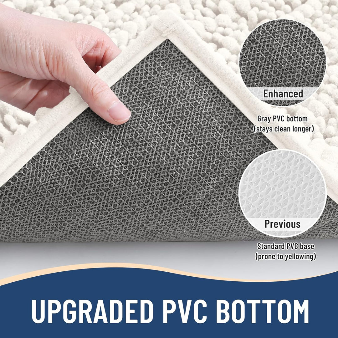 Ivory Chenille Bath Rug – 24"x16" Plush Non-Slip