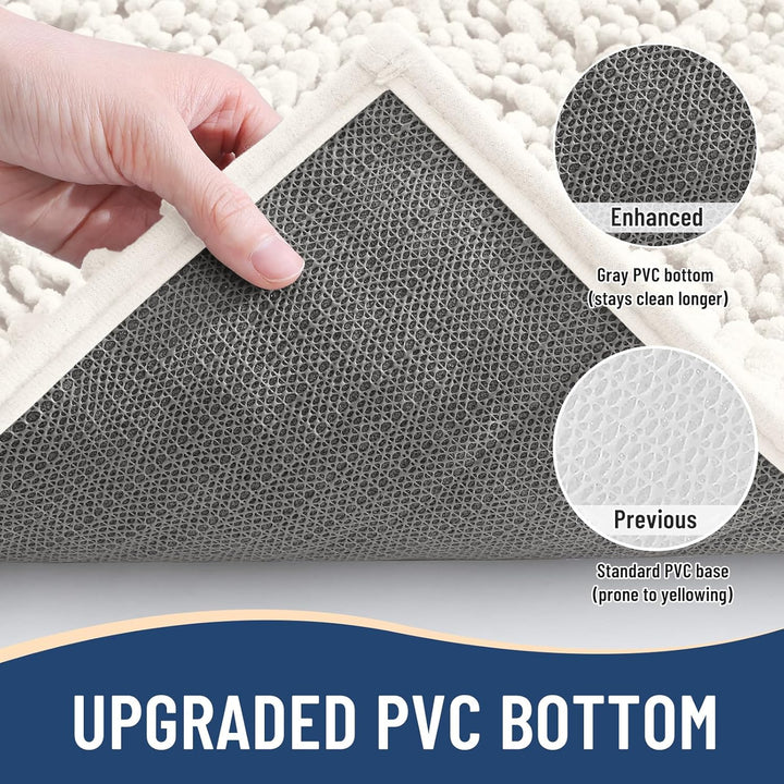 Ivory Chenille Bath Rug – 24"x16" Plush Non-Slip