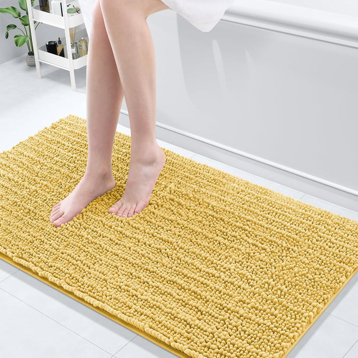 Ivory Chenille Bath Rug – 24"x16" Plush Non-Slip
