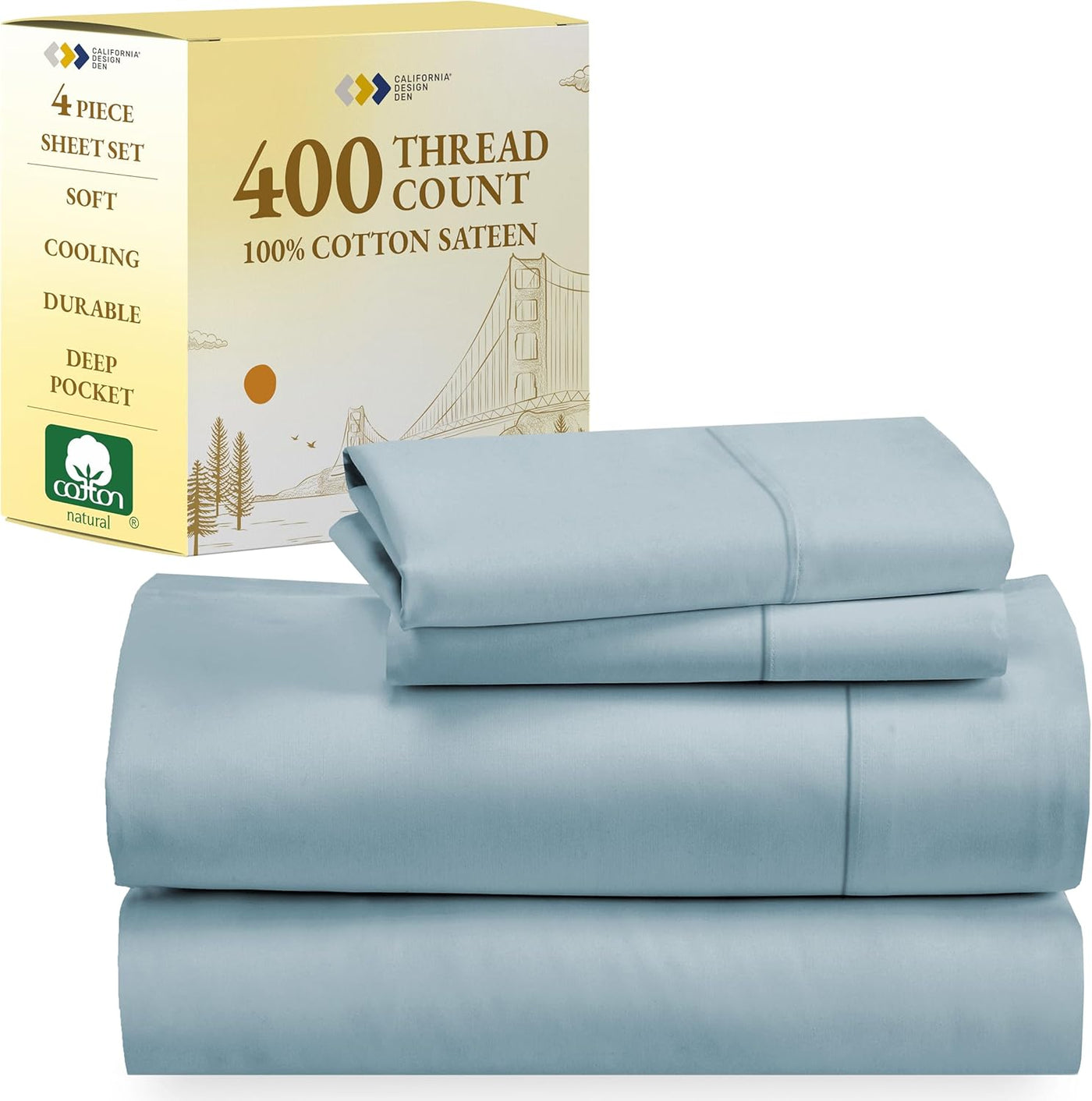 Full Size White Bed Sheets – 400 TC Cotton Set