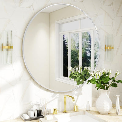 Modern Round Wall Mirror with Metal Frame – Minimalist Design for Bathroom, Living Room or Entryway