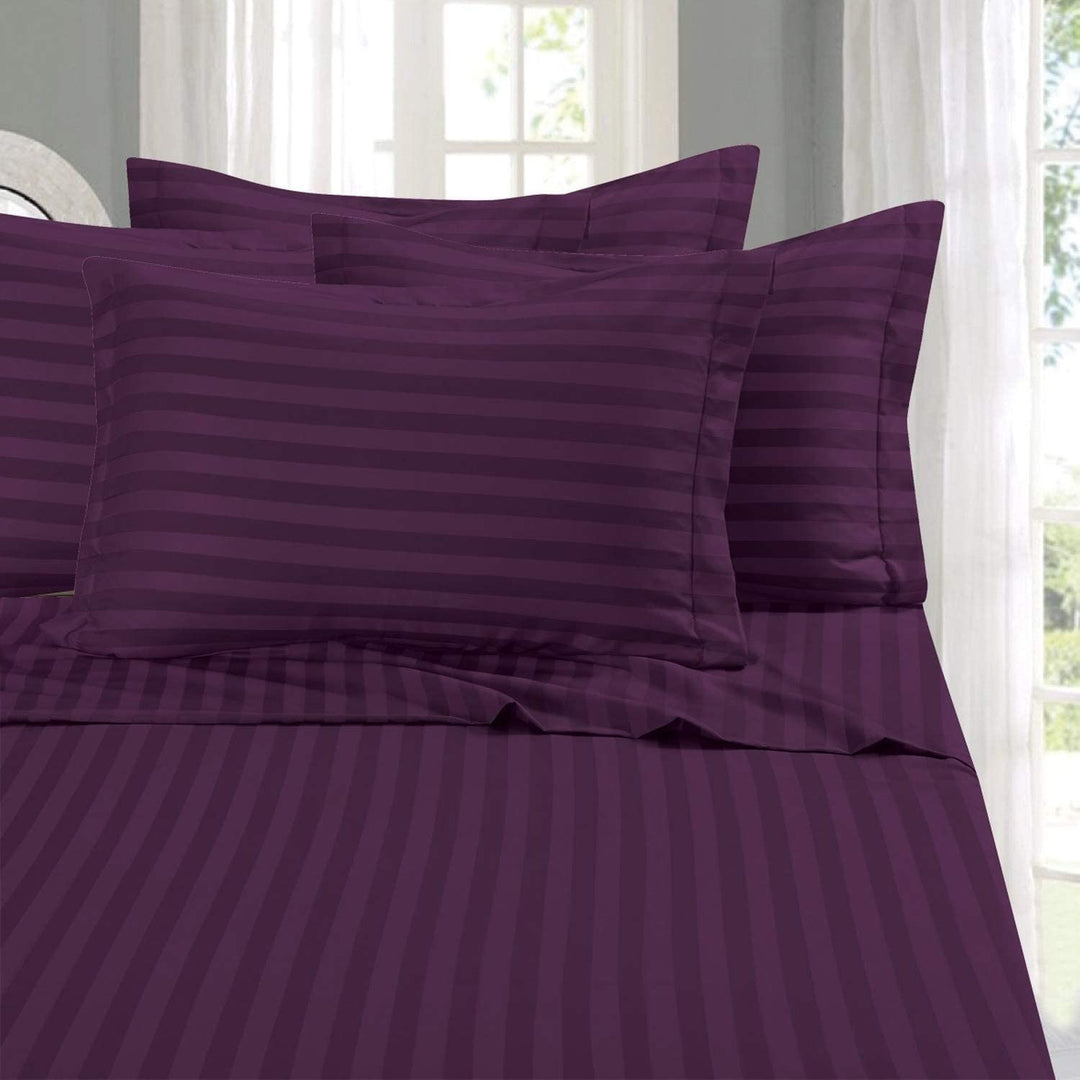 King 6-Pc Damask Stripe Sheet Set – Burgundy