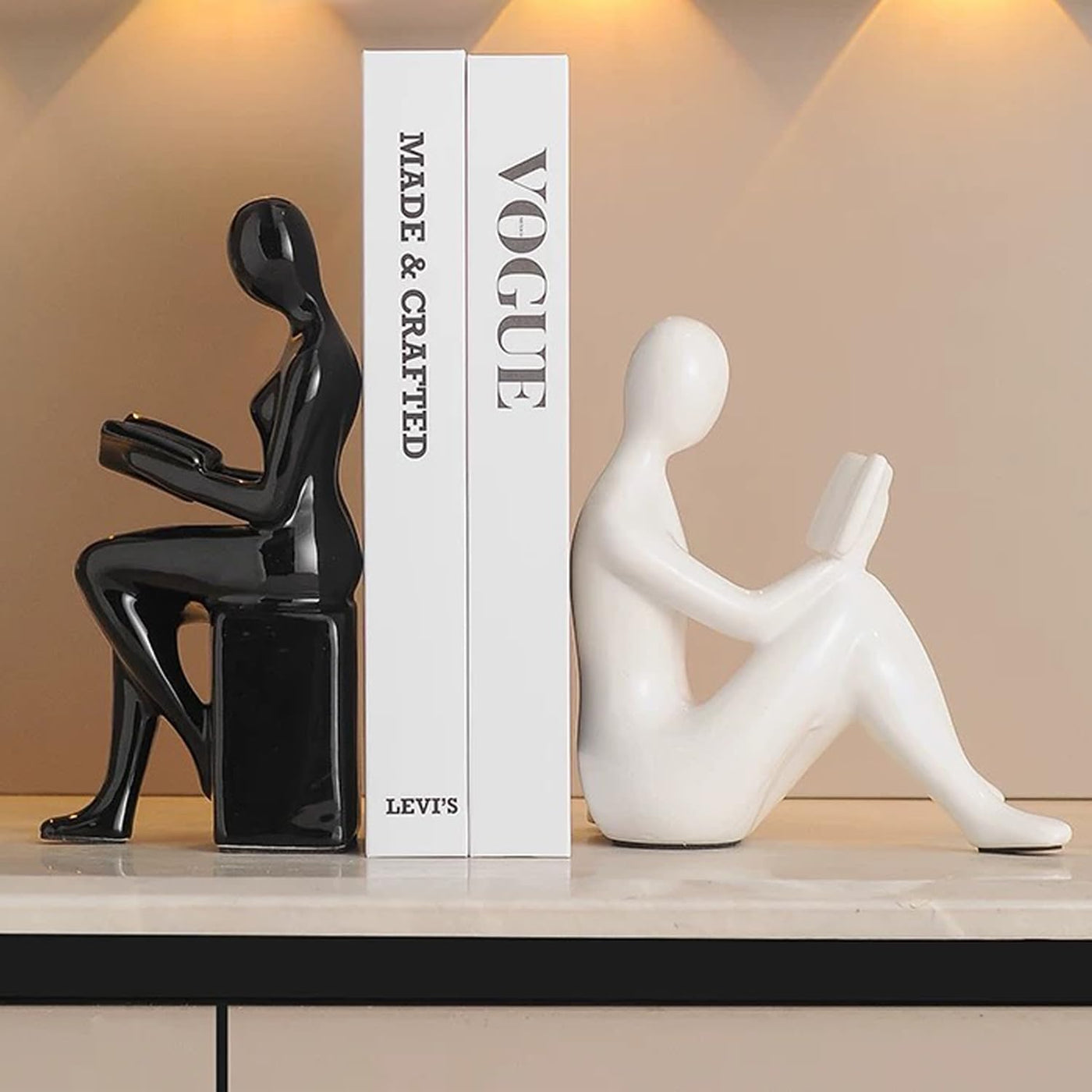 Modern Ceramic Bookends – Minimalist Black & White Figurines, Set of 2