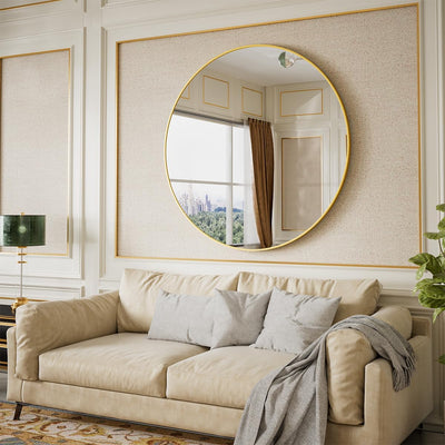 Modern Round Wall Mirror with Metal Frame – Minimalist Design for Bathroom, Living Room or Entryway