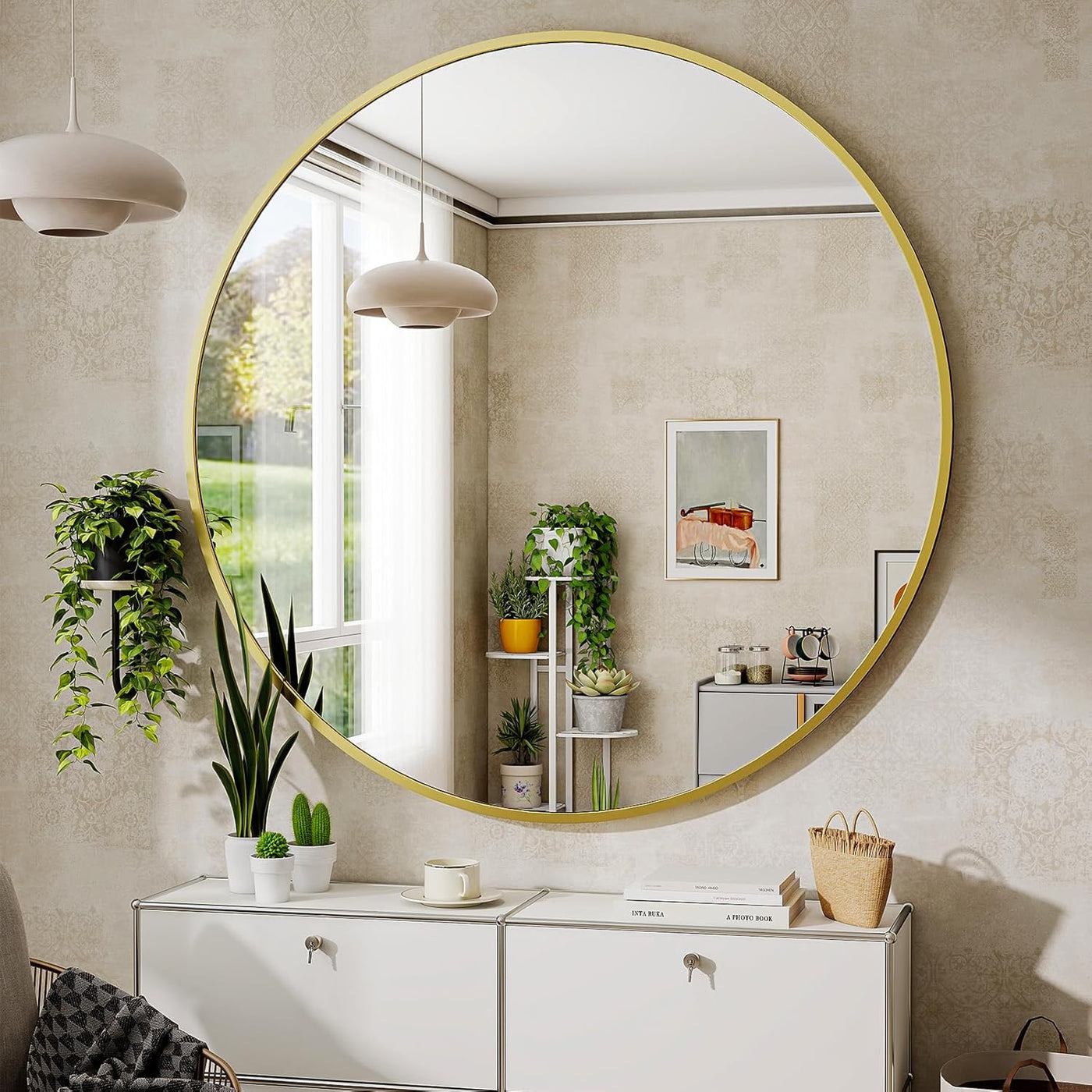 Modern Round Wall Mirror with Metal Frame – Minimalist Design for Bathroom, Living Room or Entryway