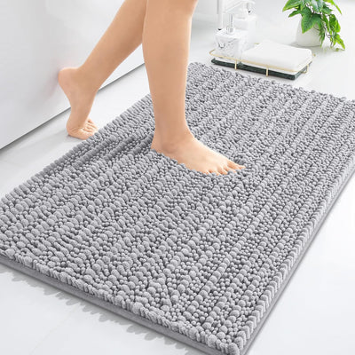 Ivory Chenille Bath Rug – 24"x16" Plush Non-Slip