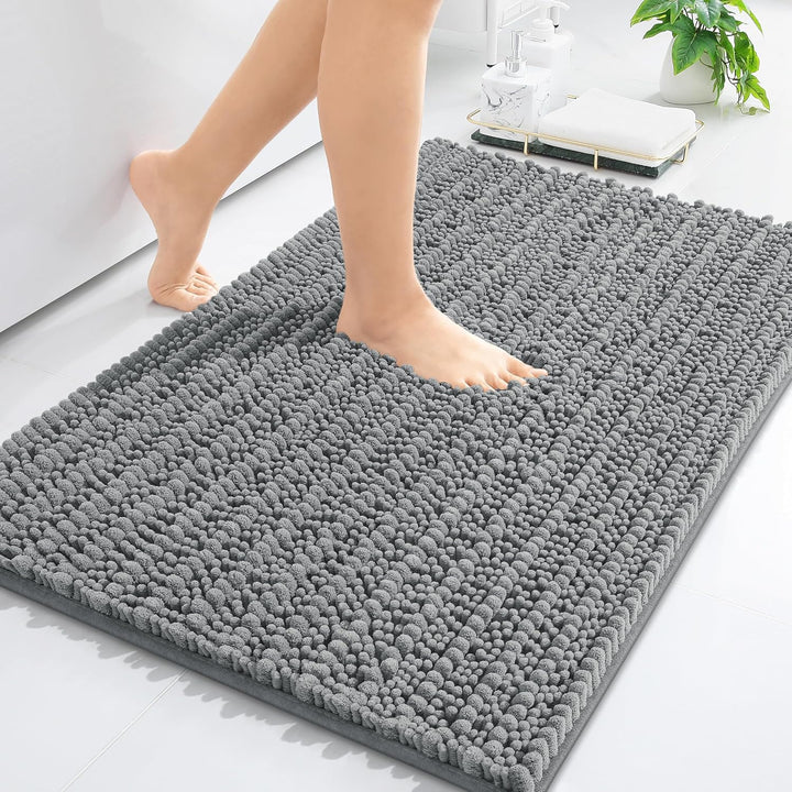 Ivory Chenille Bath Rug – 24"x16" Plush Non-Slip
