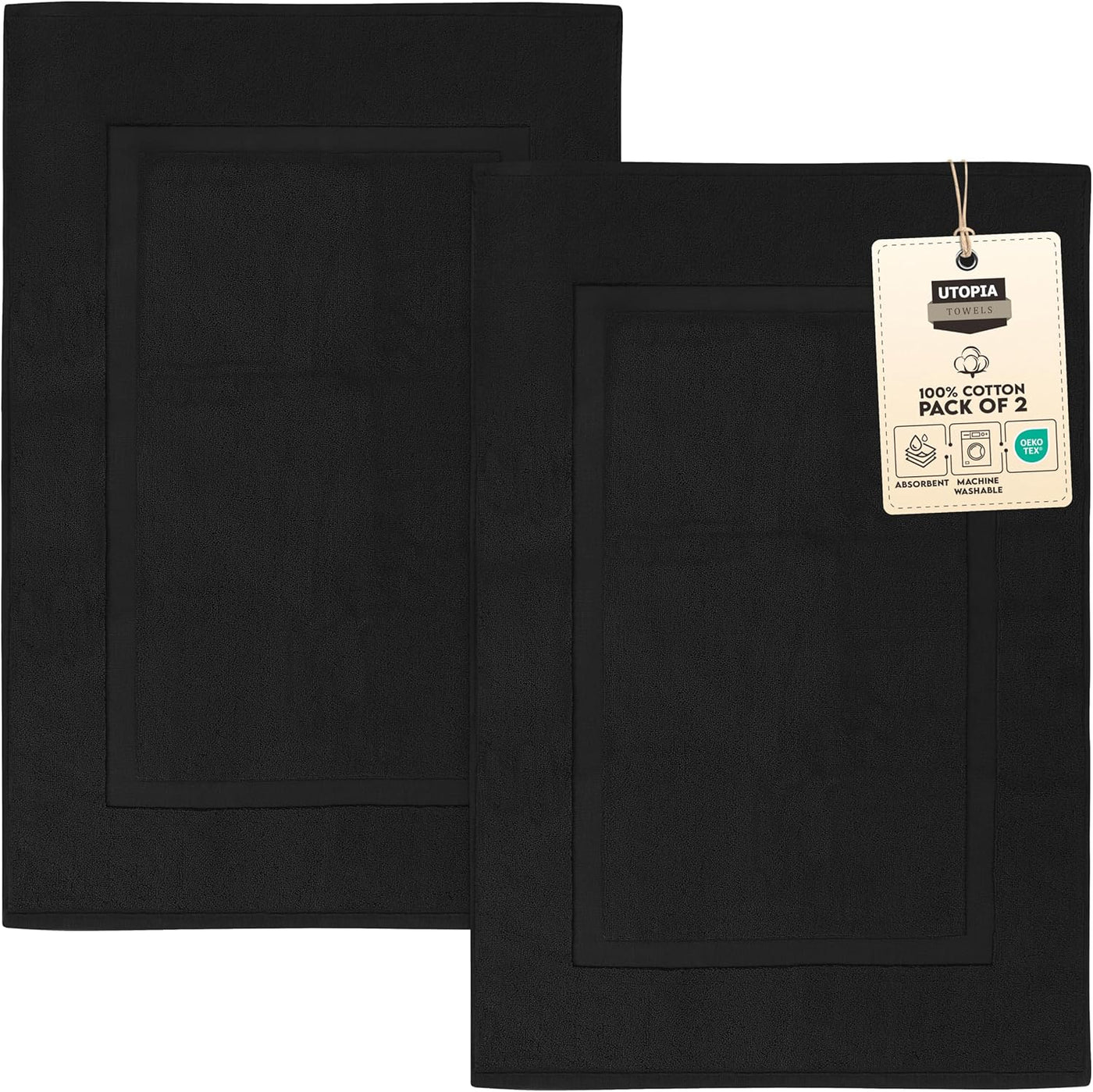 Gray Cotton Bath Mat – 21"x34" Absorbent 2-Pack