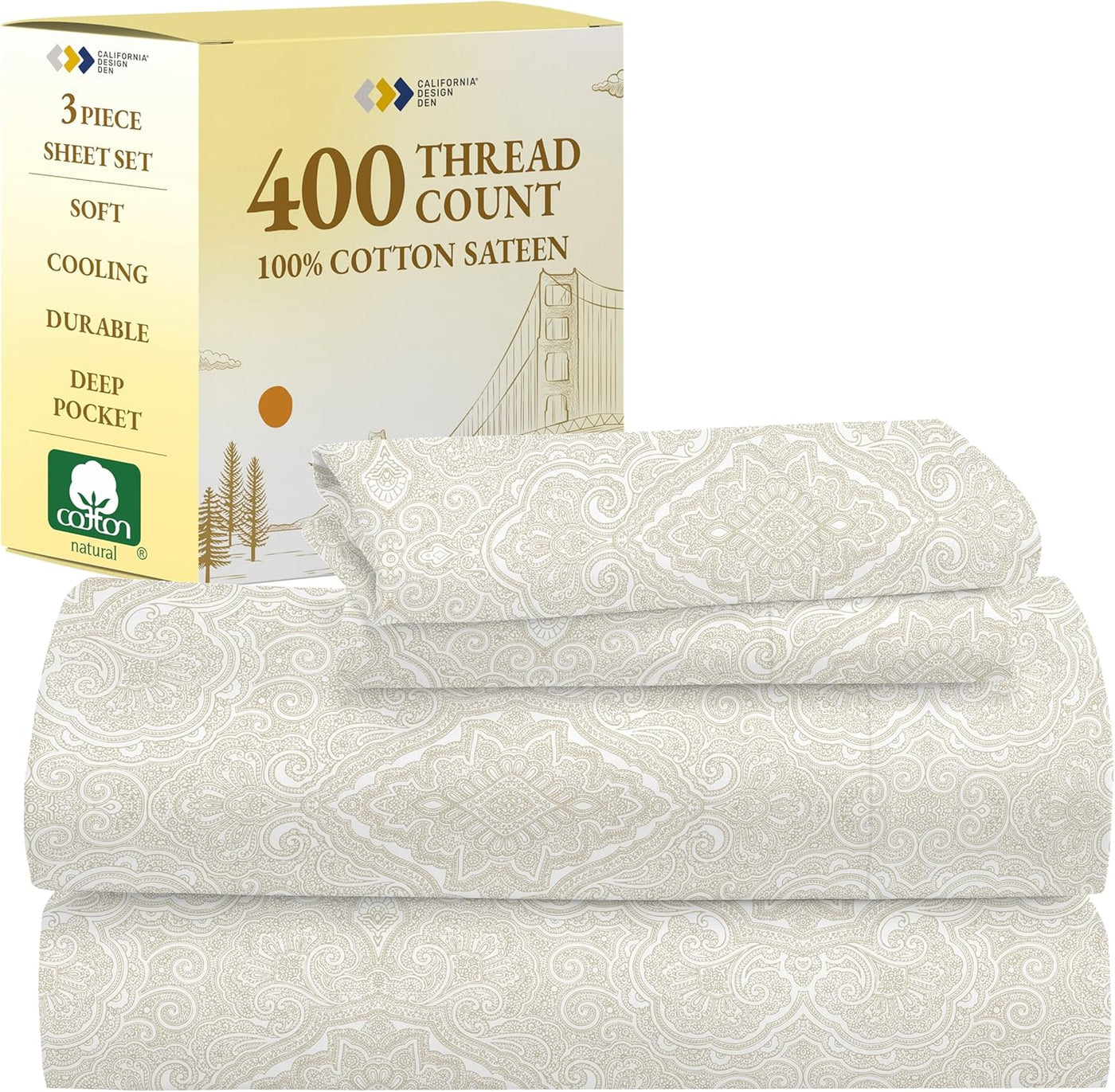 Full Size White Bed Sheets – 400 TC Cotton Set