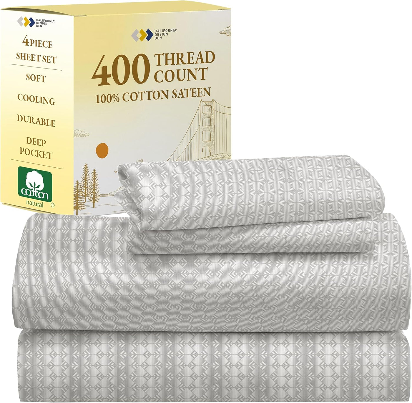 Full Size White Bed Sheets – 400 TC Cotton Set
