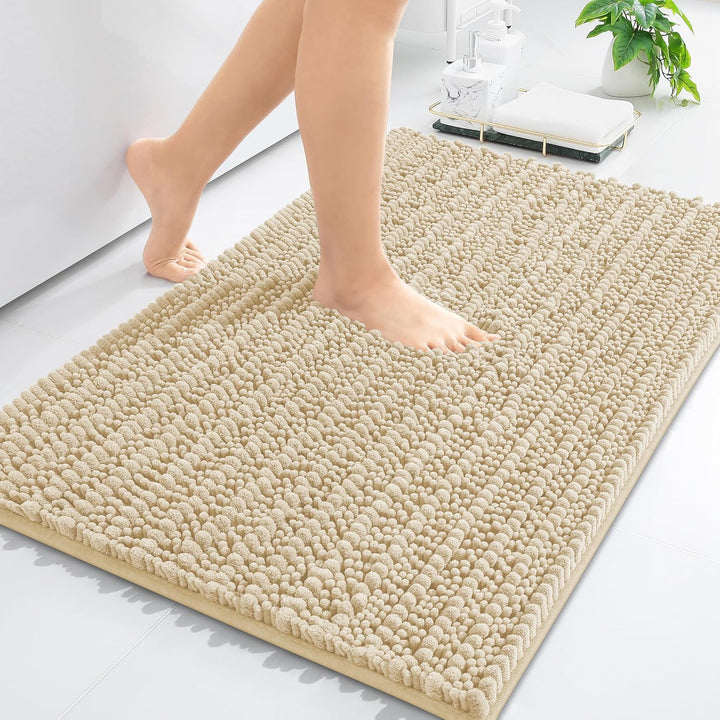 Ivory Chenille Bath Rug – 24"x16" Plush Non-Slip