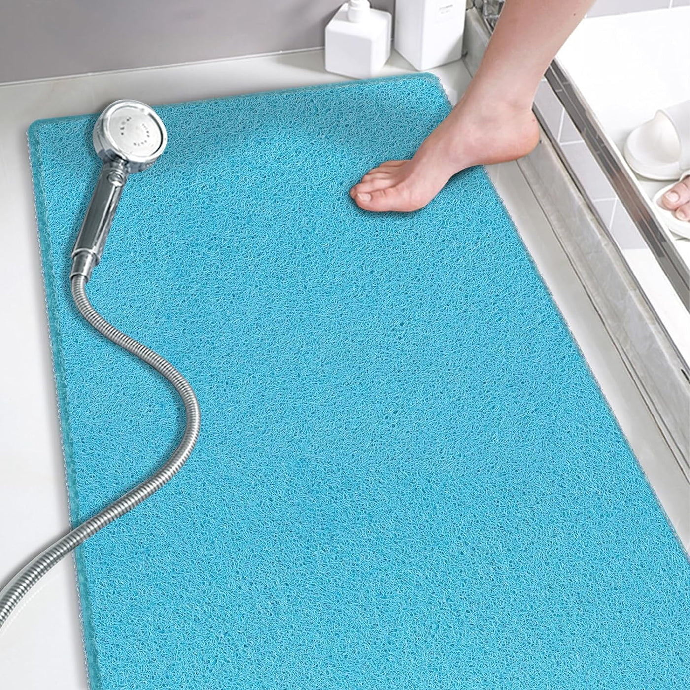 Loofah Shower Mat – 15.7x36 Non-Slip, Light Green