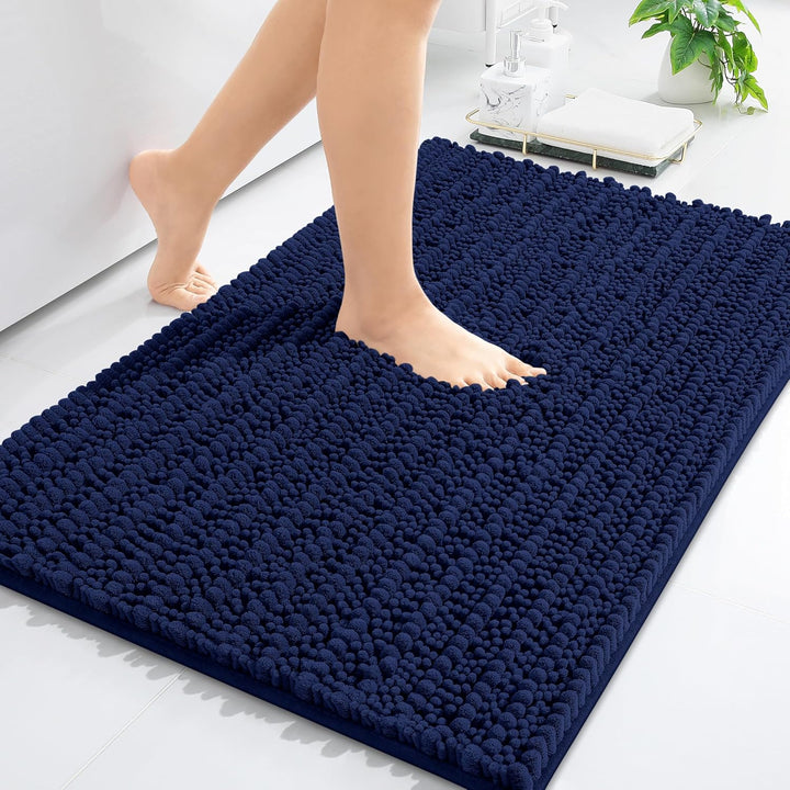 Ivory Chenille Bath Rug – 24"x16" Plush Non-Slip