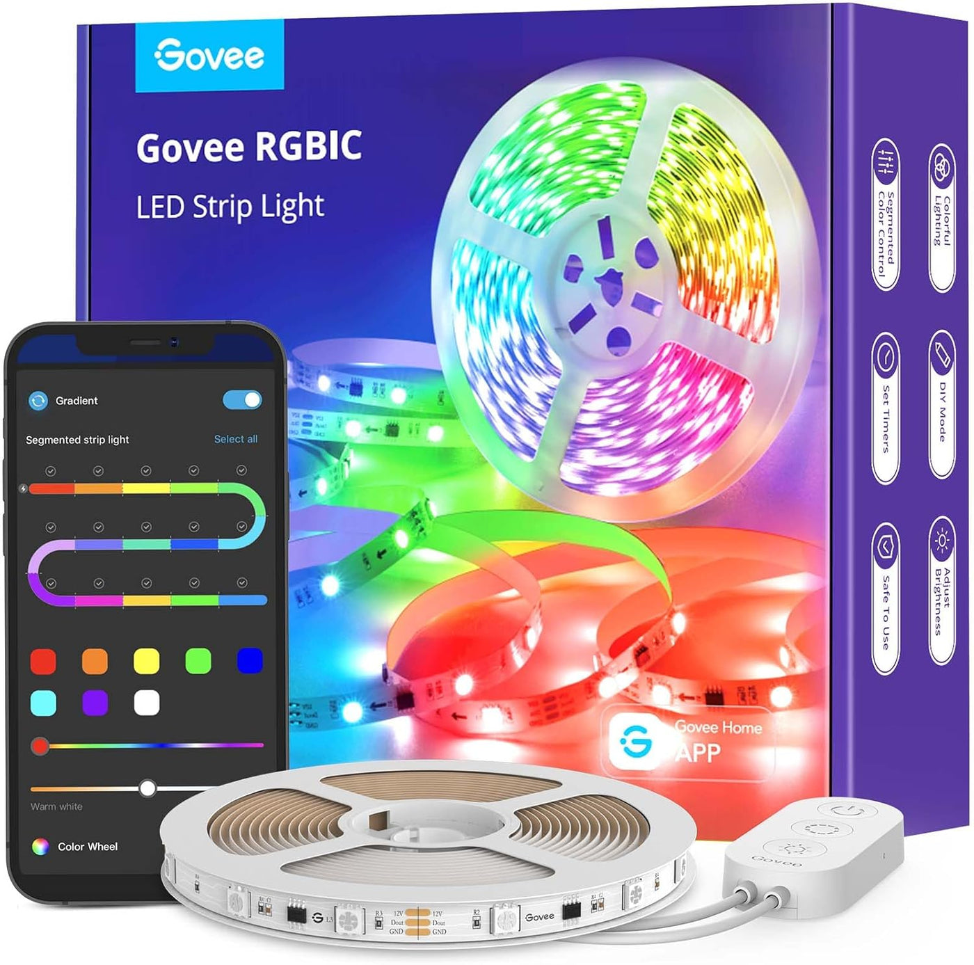 RGBIC LED Strip Lights 65.6ft – App Control, Music Sync, Segmented Colors (2 x 32.8ft)