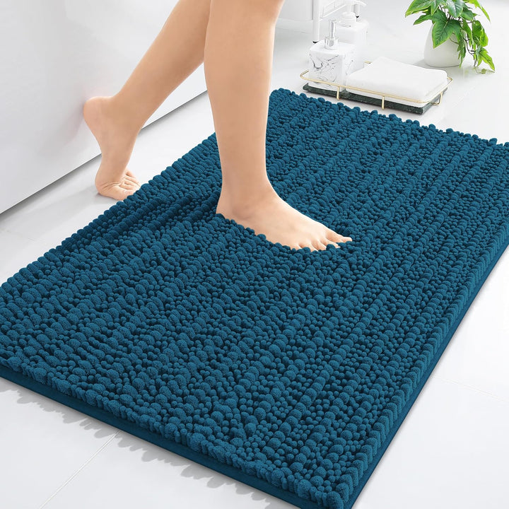 Ivory Chenille Bath Rug – 24"x16" Plush Non-Slip