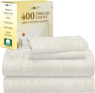 Full Size White Bed Sheets – 400 TC Cotton Set