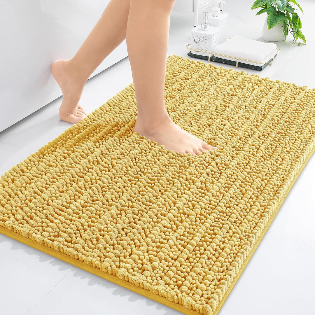 Ivory Chenille Bath Rug – 24"x16" Plush Non-Slip