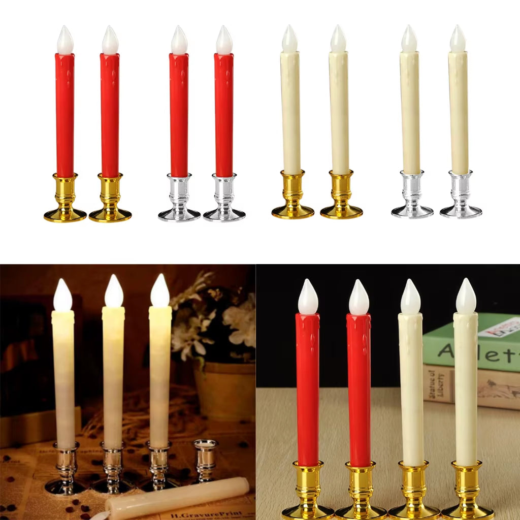 2 Set Wedding LED Candles Pillar Tea Light Church Candles Stand Flameless Votive Long Candles for Home Cafe Bar Decor