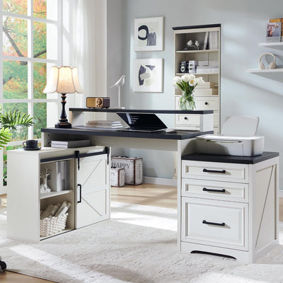 67" Off White Farmhouse Computer Desk with File