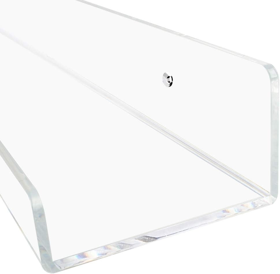 Clear Acrylic Floating Shelves – Set of 3 (15") | Wall-Mounted Invisible Display for Books, Decor & Makeup