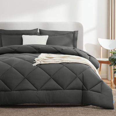 King Size Comforter Set – 7 Piece Dark Grey