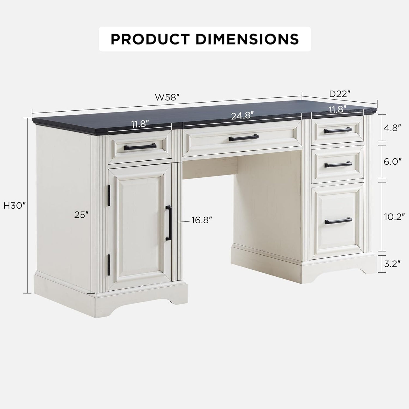 Off-White 58" Executive Desk – Farmhouse Office