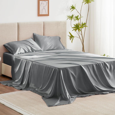 Queen Satin Sheet Set – 4 Pc Pink Silky Bedding