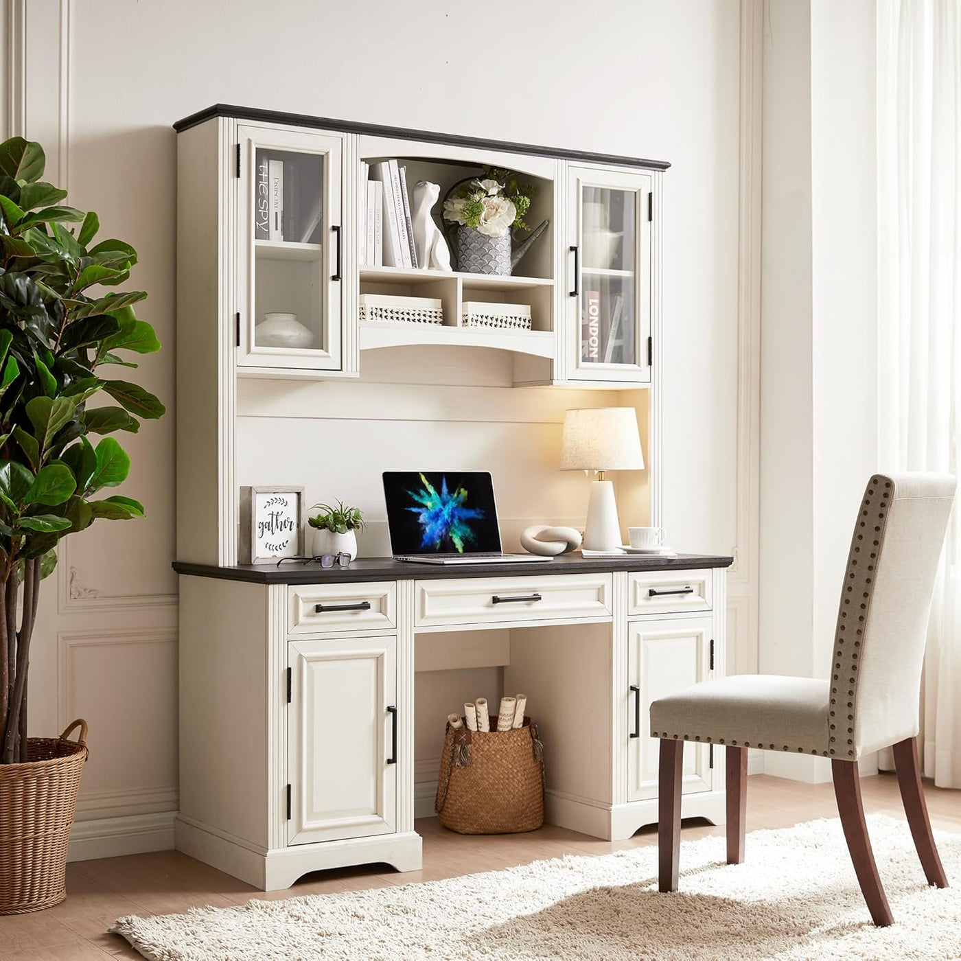 Off-White 58" Executive Desk – Farmhouse Office