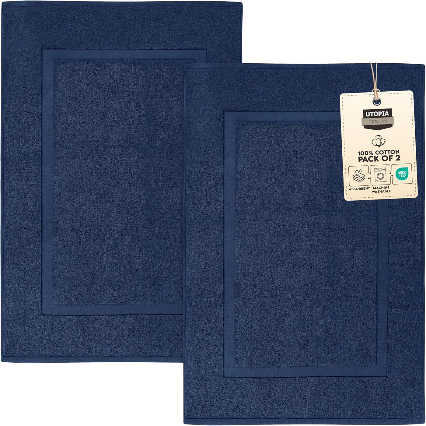Gray Cotton Bath Mat – 21"x34" Absorbent 2-Pack