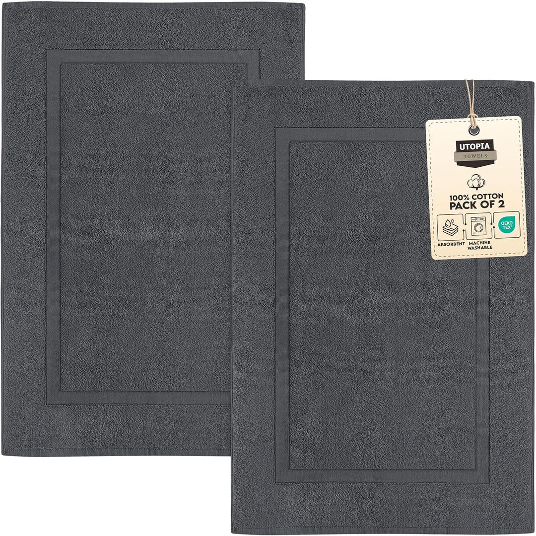 Gray Cotton Bath Mat – 21"x34" Absorbent 2-Pack