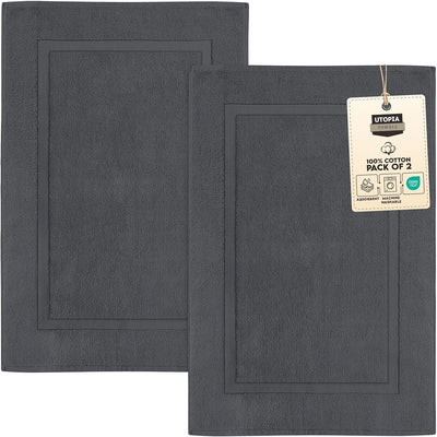 Gray Cotton Bath Mat – 21"x34" Absorbent 2-Pack