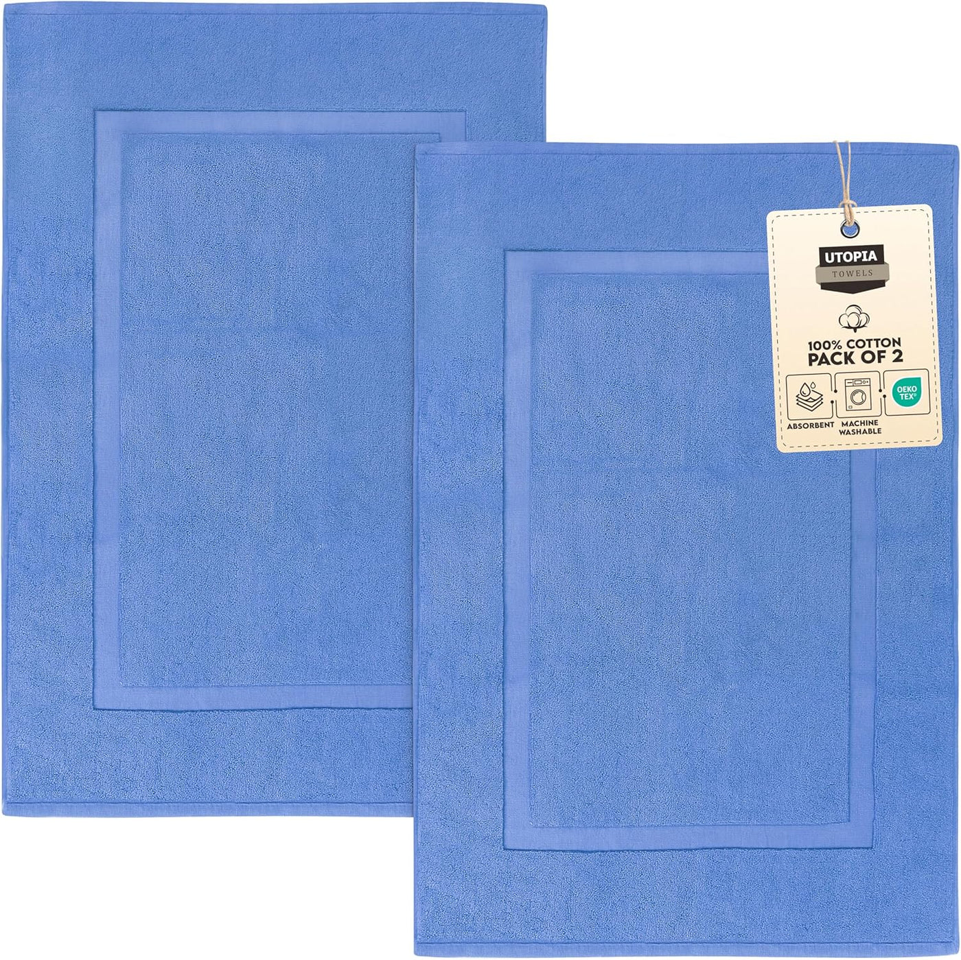 Gray Cotton Bath Mat – 21"x34" Absorbent 2-Pack