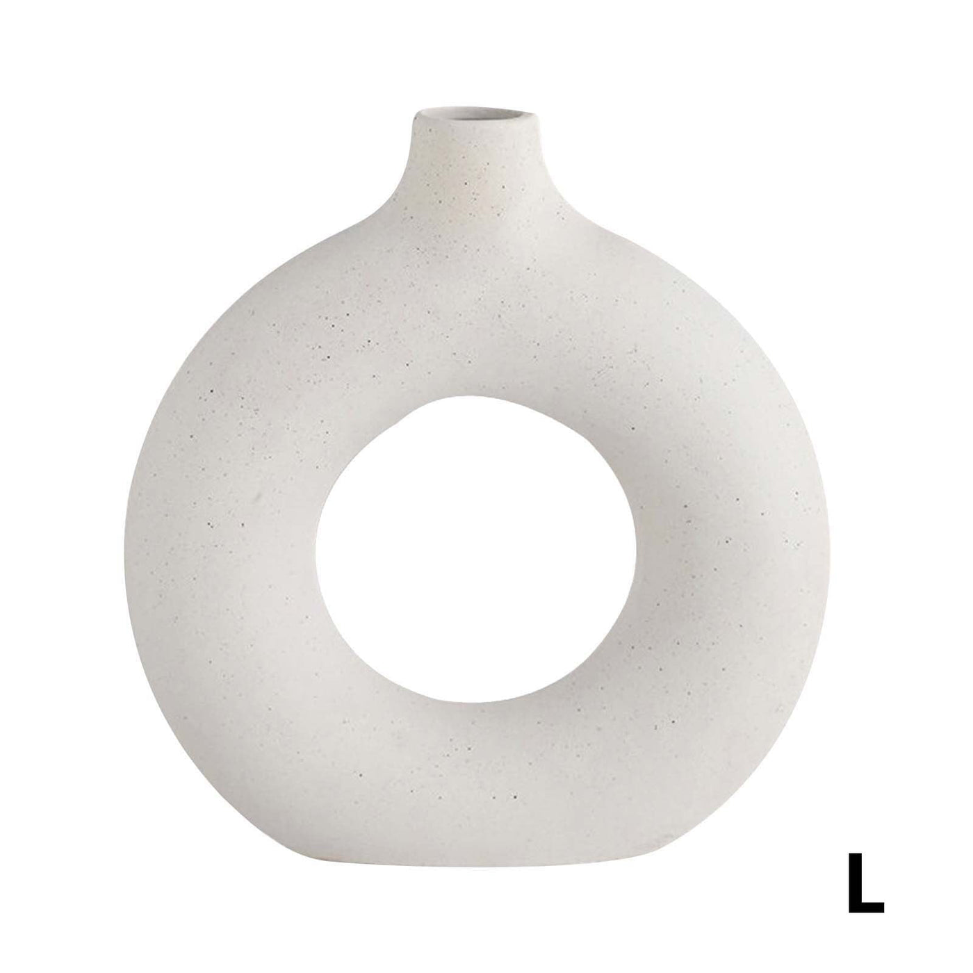 9.17” Donut Shaped Beige Ceramic Circle Vase