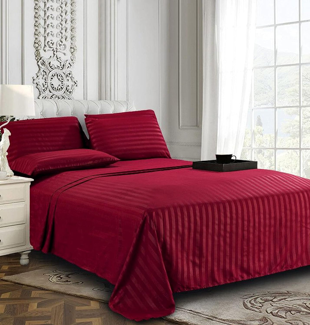 King 6-Pc Damask Stripe Sheet Set – Burgundy