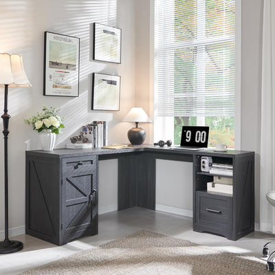 67" Off White Farmhouse Computer Desk with File
