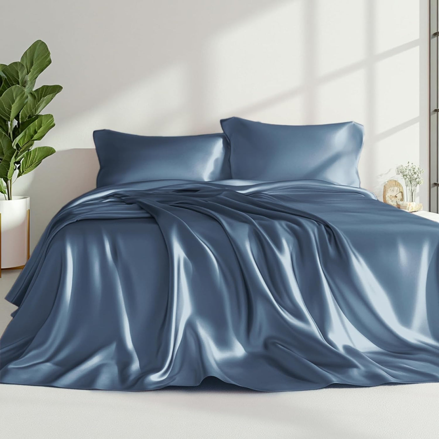Queen Satin Sheet Set – 4 Pc Pink Silky Bedding