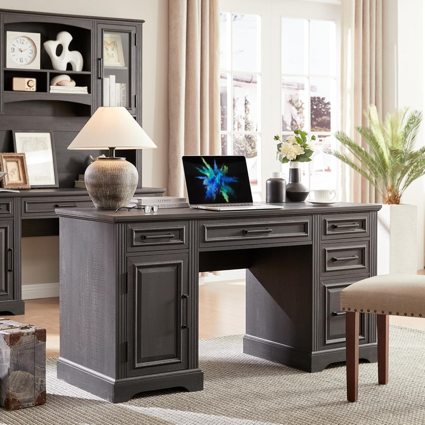 Off-White 58" Executive Desk – Farmhouse Office