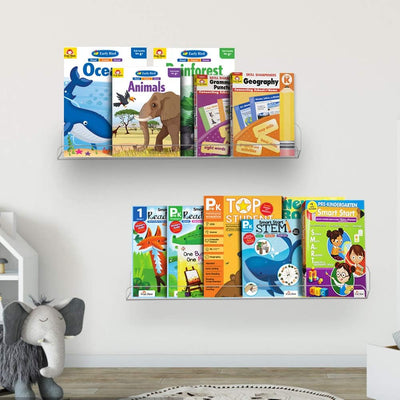Clear Acrylic Floating Shelves – Set of 3 (15") | Wall-Mounted Invisible Display for Books, Decor & Makeup