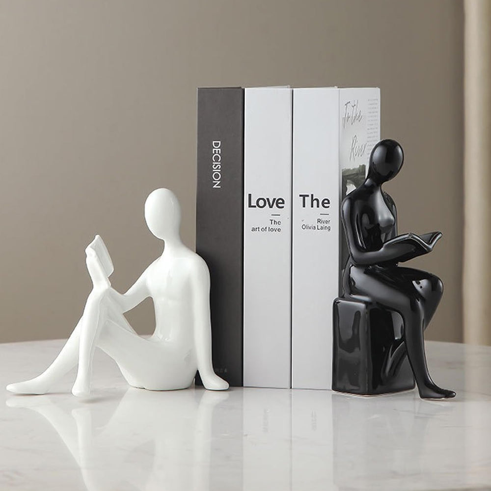 Modern Ceramic Bookends – Minimalist Black & White Figurines, Set of 2