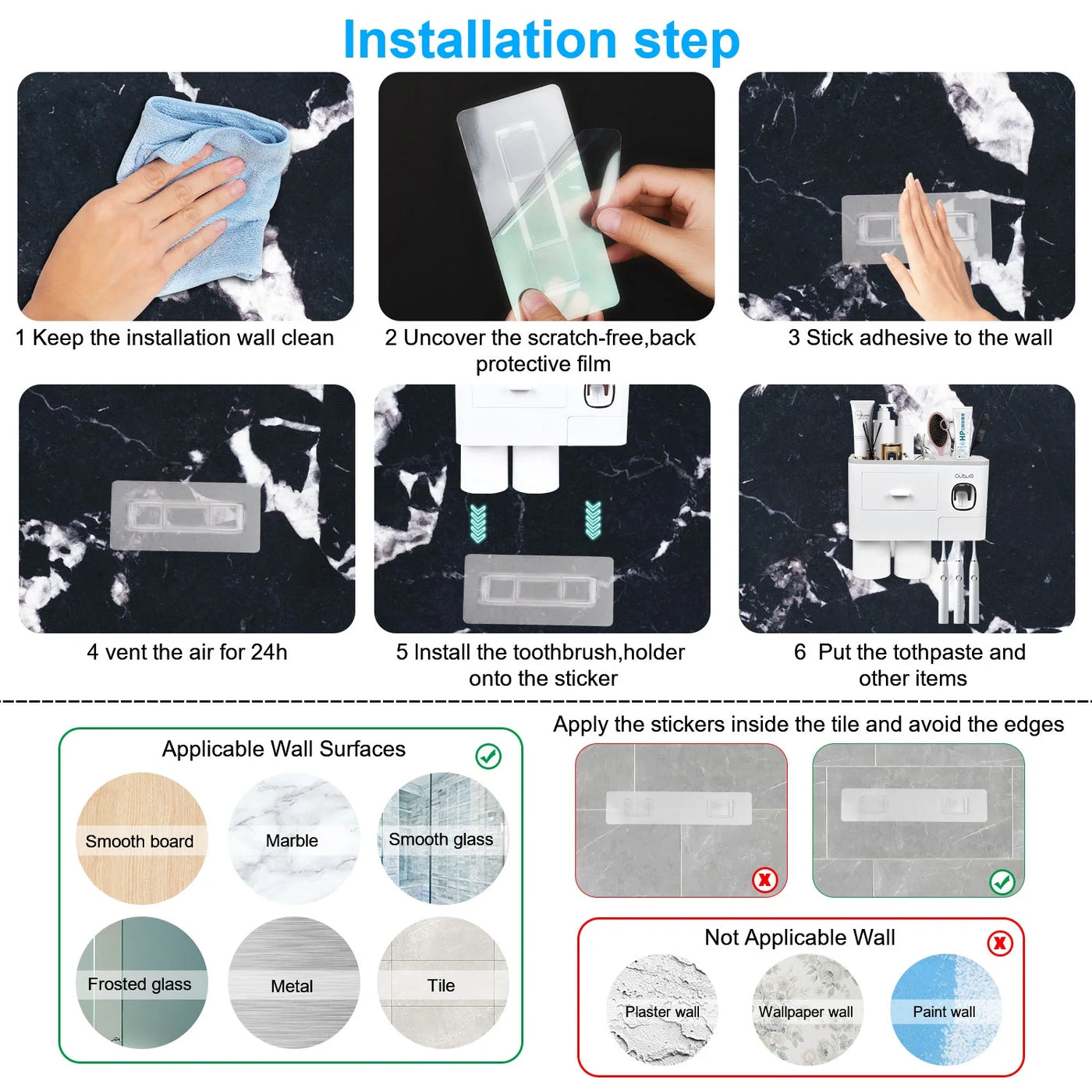 Toothbrush Holder Wall Mounted Automatic Toothpaste Dispenser Squeezer Kit -Magnetic Toothbrush Holder for Bathroom and Vanity, 4 Brush Slots 2 Cups 1 Cosmetic Drawer1 Large Storage Tray,Gray