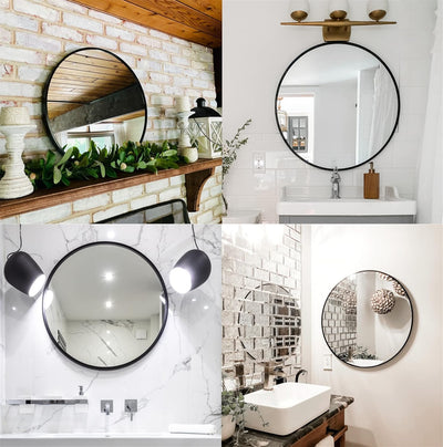 Modern Round Wall Mirror with Metal Frame – Minimalist Design for Bathroom, Living Room or Entryway